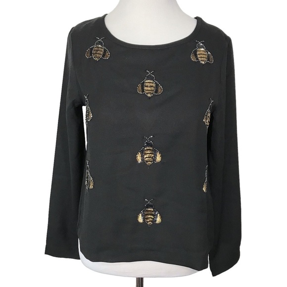 H&M Sequin Bumble Bee Long Sleeve Top Blouse Size 4 - Picture 1 of 8